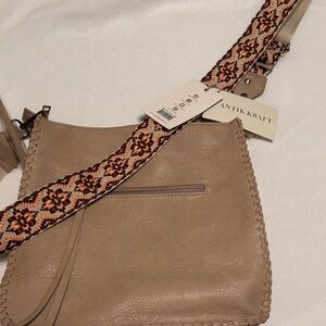 Antik Kraft Tan Crossbody Bag with Patterned Strap